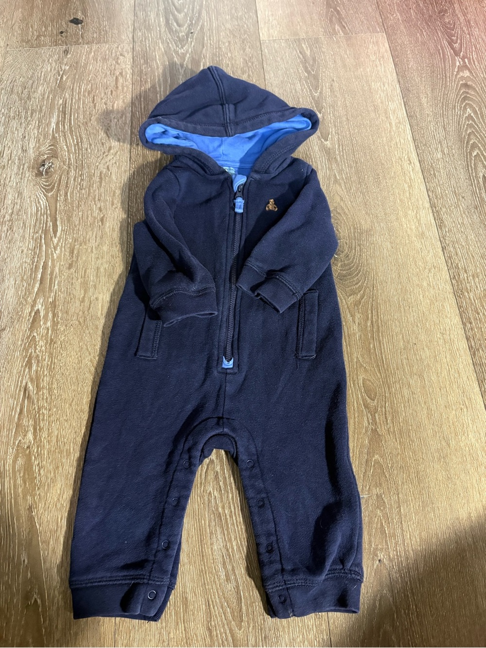 GAP Navy One-Piece Hooded Fleece Bodysuit with Light Blue Lining